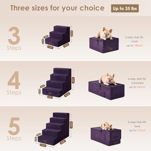 EHEYCIGA Dog Stairs for Small Dogs 13.5" H, 3-Step Dog Steps, Purple - Image 2