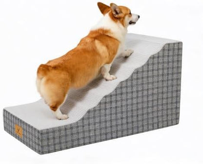 Pets Ramp for High Beds, Small Dogs & Senior Cats - Non-Slip Texture & Machine Washable Cover - Supportive Foam for Joint Comfort, Easy Climb for Couch, Sofa, Furniture (Gery) by CozyTails