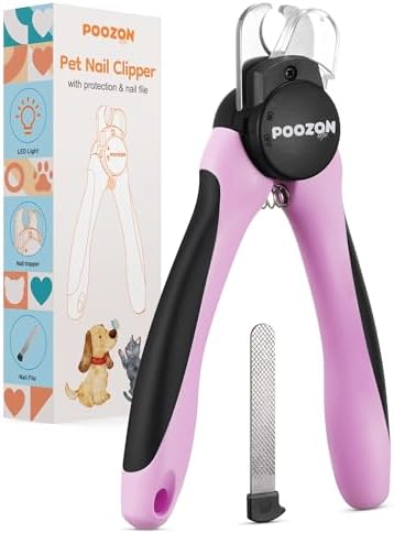 Dog Nail Clipper with Light, Illuminates Nail Clipper Kit or Bloodline for Safe, Easy Trimmers, Extra Sharp for Thick Nails, Quick Sensor, Avoid Over Cutting Toenail, for Cats & Dogs by Poozonlife