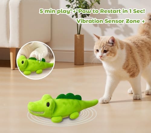Interactive Cat Toys for Indoor Cats – Auto Moving Alligator with 360° Random Movement & Tail Wagging, Rechargeable Cat Exercise Toy with Catnip, Self-Play Fun for Bored Adult Cats-Green - Image 3