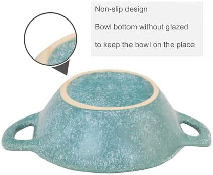 Ceramic Cat Bowl Cats Dishes for Food and Water, 8.3 Inch Dog Bowls, 7 oz Ceramic Cat Food Bowl, Whisker Fatigue Pet Plate, Pet Water Bowls with Handle Perfect for Indoor Cats (Blue) - Image 4