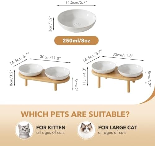 Havniva Elevated Cat Bowls, Ceramic Cat Bowl with Bamboo Stand Wide Opening - Image 2