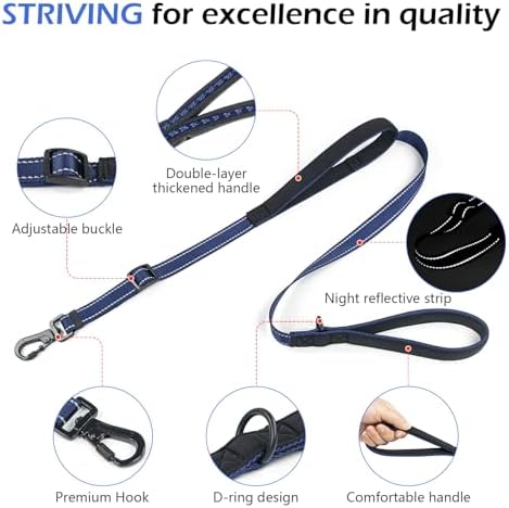 Reflective Double Handle Dog Leash for Large Medium Small Dogs (RB, S) - Image 3