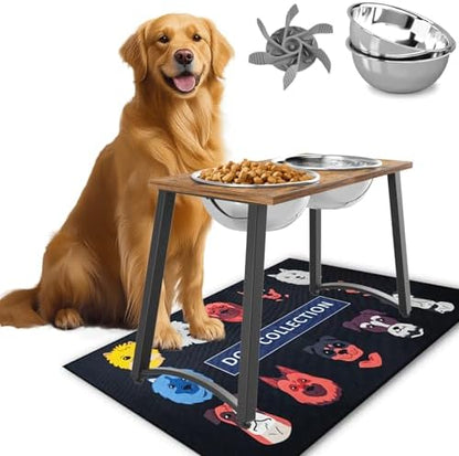 Elevated Dog Bowls for Large Dogs with Slow Feeder & Mat, 101oz Bowls, Tall Raised Dog Bowl Stand by TIDANT