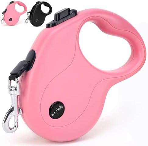 enrgticdg 16Ft Retractable Dog Leash,Light Weight Leash for Small to Medium Dogs/Cats Up to 50lbs,Stainless Steel Spring Strong Nylon Tape, Tangle Free, One-Handed Brake.(Pink-Black) by enrgticdg