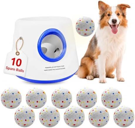 Dog Ball Launcher, Chuck It Ball Launcher, Dog Balls Thrower with 10 2.28-inch Balls, 3 Adjustable Distances, Indoor/Outdoor Toy for Small/Medium Dogs, Rechargeable by Unknown