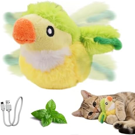Puffluv Flapping Cat Toy,Interactive Parrot Green Flapping Bird CAN NOT Fly,Auto Chirping & Beating Wings 4 Modes, USB Charging with Catnip for Indoor Kittens Active Fun-GreenBird by Unknown