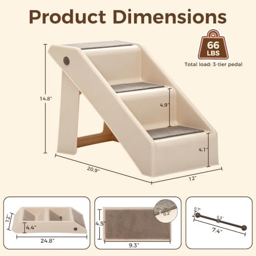 Foldable Dog Stairs 3-Step Pet Ramp Steps for Dogs and Cats, for Couch Sofa,High Bed Non-Slip Balanced Indoor Step Support, Yellowish - Image 4