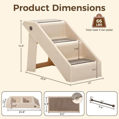 Foldable Dog Stairs 3-Step Pet Ramp Steps for Dogs and Cats, for Couch Sofa,High Bed Non-Slip Balanced Indoor Step Support, Yellowish - Image 4