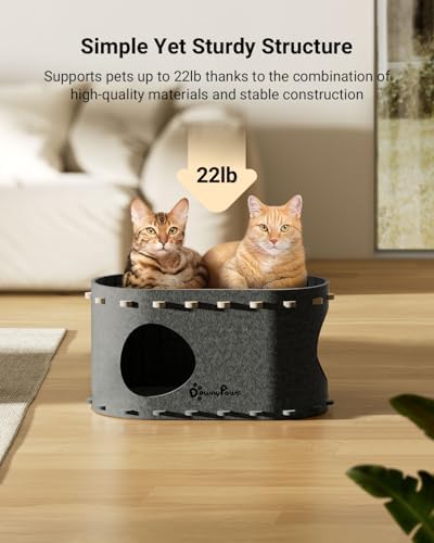 DownyPaws Cat House for Indoor Cats, Cube Castle Cat Bed Cave, Sesame Gray - Image 4