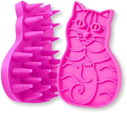 Pet Bath & Massage Brush,Pet Grooming Brush,Soft Rubber Scrubber for Brushing,Massaging,Bathing,Shampooing and Reducing Hairballs (Pink, Style 1) by Zdxftc