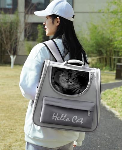 Cat &Dog Carrier Backpack, Pet Carrier with Transparent Window& Breathable Mesh Backpack for Small Dogs & Medium Cats Up to 15 Lbs, for Traveling, Hiking, Camping (Grey) - Image 2