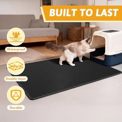 Pieviev Litter Box Mat, Double-Layer Waterproof Design, 47" x 36" Black - Image 7