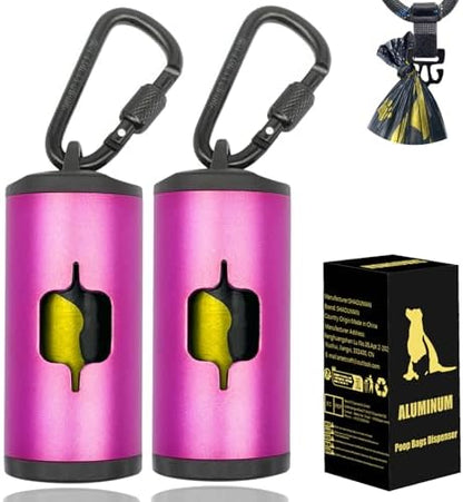 Metal Dog Poop Bag Holder 2-Pack w/Leash Clip|Durable Scratch-Resistant Aluminum|30 Bags+6 Accessories（Pink) by SHAOUMAN