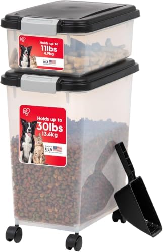 IRIS USA 30 lb + 11 lb Airtight Pet Food Storage Containers with Wheels by IRISUSA