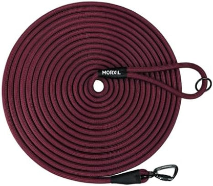 Long Dog Leash, 10ft 30ft 50 feet Heavy Duty Dog Training Leash, Aviation Aluminum Auto Locking Carabiner, Nylon Rope Long Line Check Cord Recall Lead for Yard,Playing,Camping,Red,30FT by MORXIL