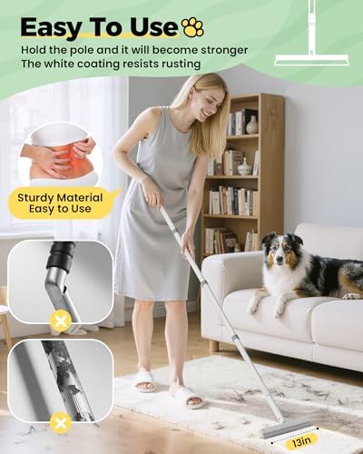 Carpet Rake for Pet Hair Removal Tool - 4 in 1 Pet Hair Remover Kit for Dog Cat Fur Remover, Contain 60" Adjustable Rubber Broom, Glove, Magic Brush and Scraper for Furniture,Short Pile Carpets, Mats - Image 2