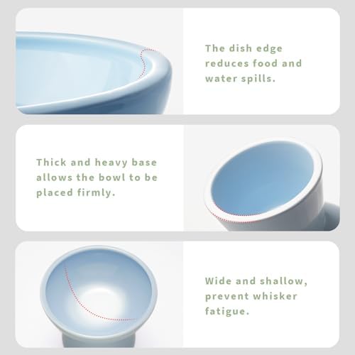 CEEFU 2-Pack Extra Wide Elevated Ceramic 6.2" Shallow Cat Food Bowls - Image 2