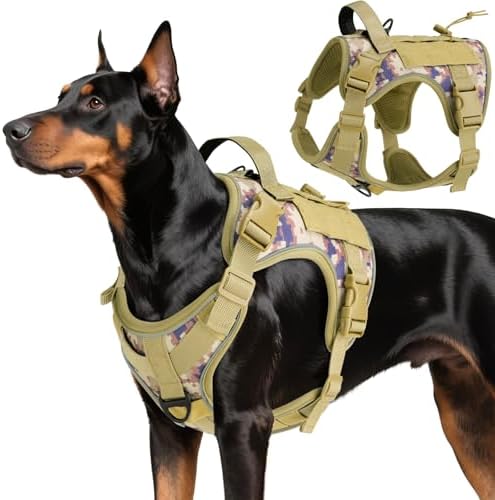 VavoPaw Heavy Duty Tactical Dog Harness for Large Dogs, No Pull Adjustable Pet Harness Reflective Service Training Easy Control Pet Vest Military K9 Working Dog Harnesses, Desert Camouflage, L by VavoPaw
