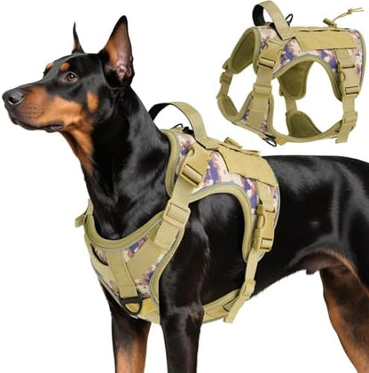 VavoPaw Heavy Duty Tactical Dog Harness for Large Dogs, No Pull Adjustable Pet Harness Reflective Service Training Easy Control Pet Vest Military K9 Working Dog Harnesses, Desert Camouflage, L by VavoPaw