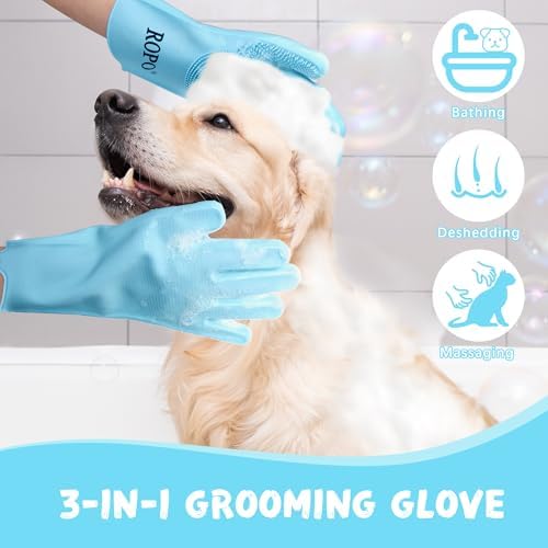 ROPO silicone gloves for pet grooming, multi-functional gloves for pet hair shedding, bathing, and massage (Blue) - Image 2