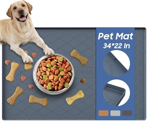 URMONA Pet Food Mat 34 x 22 in, Waterproof Silicone Dog Food Mat Litter Mat by URMONA