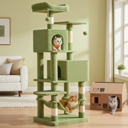 Feandrea Cat Tree, 59.5-Inch Tall Cat Tower, Multi-Level Condo, Grass Green by FeandreabySONGMICSHOME