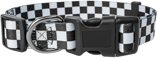 Dog Collar Adjustable Puppy Collar for Small Medium Large Dogs, Nylon Safety Collars with Leopard Print Night Visibility, Plaid M by Kazazoo