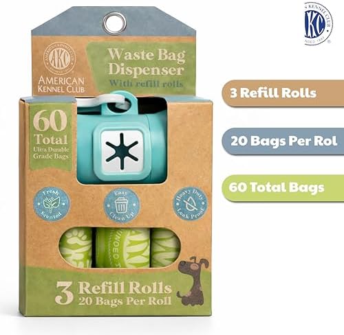 American Kennel Club - Dog Waste Bag Dispenser with 3 Refill Rolls | 60 Fresh-Scented | Leak-Proof | Heavy-Duty Poop Bags | Clip-On Holder for Leash, Easy Refill & Durable | Pantone Green & Blue - Image 2