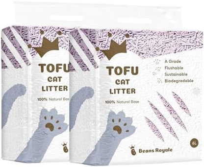 2pcs Pack (6L x 2) Tofu Cat Litter, Clumping Kitty Litter, Flushable,Pea Fiber,Dust Free, Odor Control, Low Tracking, Lightweight (Lavender) by BeansRoyale