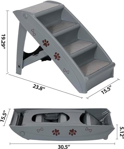 Foldable Pet Stairs with Non-Slip Surface, Portable Dog Steps Ramp for High Beds, Couches, Cars and SUVs, Support Up to 150lbs, Waterproof, Grey - Image 4