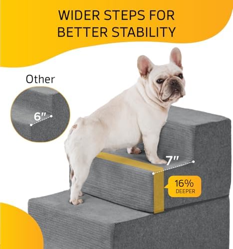 Dog Stairs for Small Dog Steps for Bed Ramps Stairs Extra Wide Steps for Bed Foam Stairs for Couch Sofa 35D Strong Support Pet Stairs Non-Slip Bottom Pet Steps to Get on Bed, Grey, 3 Steps - Image 3