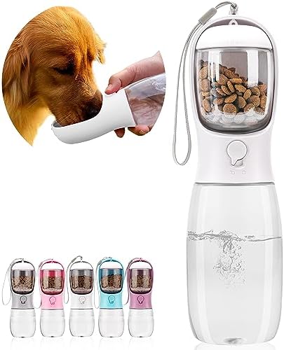 Dog Water Bottle with Food Container, Portable Leak Proof Pet Water Dispenser for Walking Hiking Travel, Puppy Essentials Accessories for Small Large Dogs, Dog Gifts (10oz/15oz/19oz) by AVELORA
