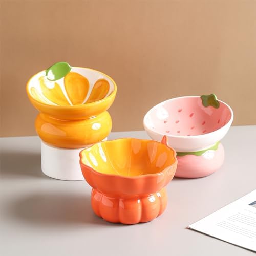 Ceramic Raised Cat Bowl, Pink, Strawberry Shaped - Image 4