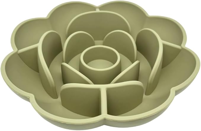 Rose Slow Feeder Dog Bowl for Medium & Large Dogs, Silicone Anti-Gulping Dog Feeder with Suction Base, Non-Slip Slow Eating Design (Green)