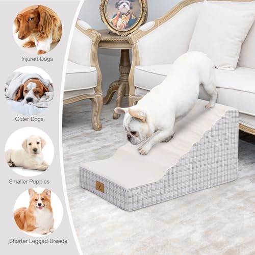 Pets Ramp for High Beds, Small Dogs & Senior Cats - Non-Slip Texture & Machine Washable Cover - Supportive Foam for Joint Comfort, Easy Climb for Couch, Sofa, Furniture (Beige) - Image 3