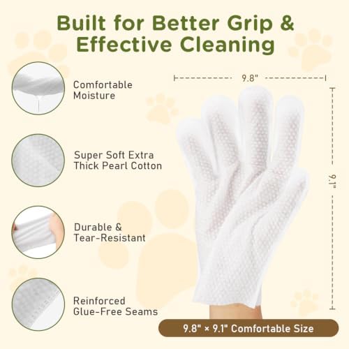 Pet Glove Wipes for Dogs & Cats, No-Rinse Cleaning & Grooming Wipes, 6 PCS - Image 4