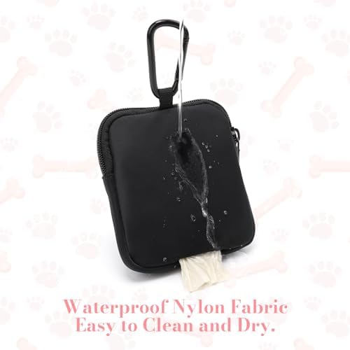 Dog Treat Pouch with Training Clicker,Waterproof Nylon Fabric Poop Bag Holders for Leashes,Hands Free Small Dog Walking Bag with Carabiner, Pet Puppy Training Walking Essentials (Black) - Image 2