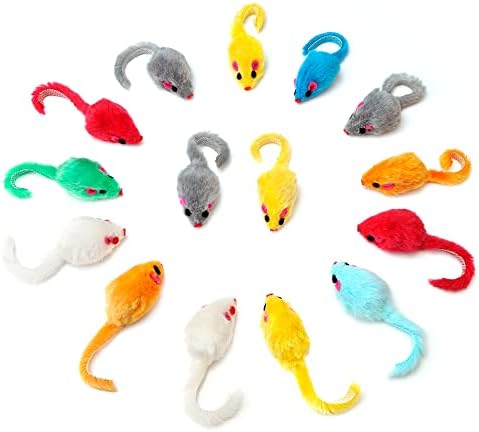 CHIWAVA 60PCS 4.1'' Furry Cat Toy Mice Rattle Small Mouse Interactive Play - Image 6