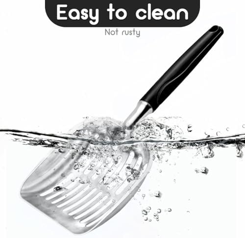 Showvigor Cat Litter Scoop, Metal Cat Scooper, Plastic Handle Scoop, Sifting Shovel – Heavy Duty Aluminum Alloy Litter Box Scoop with Deep Mesh, Design for Easy Waste Removal and Cleaning, (Black) - Image 5