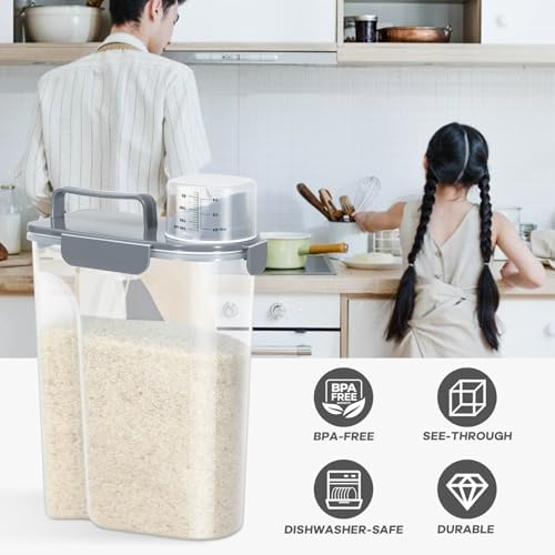 Airtight 10 Lbs Rice Storage Container Pet Dog Cat Food Holder 5 Lbs - Grey - Image 6