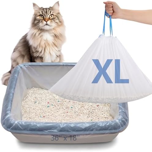 Cat Litter Box Liners, 36 x 19 In, 3 Mil, Drawstring, 10 Count by ondware