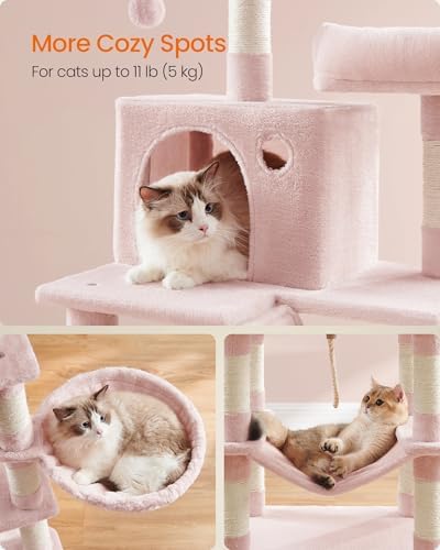 Feandrea Cat Tree, 66.1-Inch Large Cat Tower, Multi-Level Condo, Jelly Pink - Image 4
