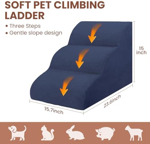 Dog Stairs for Small Dogs, 3 Tiers High Density Foam Dog Ramp, Extra Wide Non-Slip Pet Steps for High Beds Or Couch, Soft Foam Doggie Ladder for Dogs Injured, Older Pets, Small Cats - Image 6