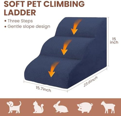 Dog Stairs for Small Dogs, 3 Tiers High Density Foam Dog Ramp, Extra Wide Non-Slip Pet Steps for High Beds Or Couch, Soft Foam Doggie Ladder for Dogs Injured, Older Pets, Small Cats - Image 6