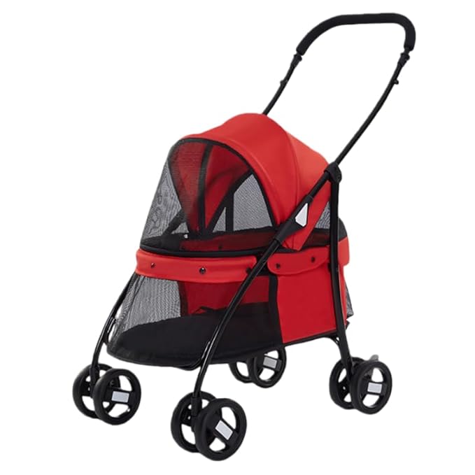 Pet Stroller for Small/Medium Dogs & Cats, Lightweight Travel Stroller (Red)