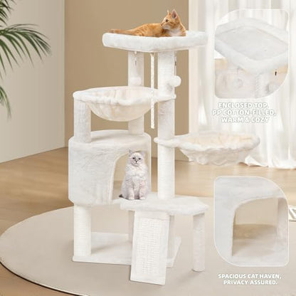 Wang Xin Three Layer Cat Tree with Cat Condo Scratch Pad and Two Hammocks,Beige - Image 3
