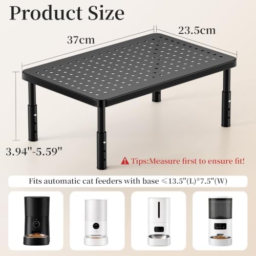 Adjustable Automatic Cat Feeder Stand - Elevated Cat Feeder Stand with 3 Height Settings, Fits Most Automatic Feeders & Tradition Bowls, Raised Pet Feeding Table Station for Cats & Small Dogs - Black - Image 4