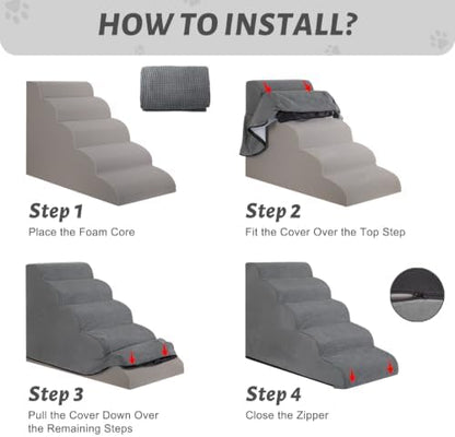 5-Step Dog Stairs Replacement Cover(for AODISMAN Pet Ramp Only),Grey - Image 4