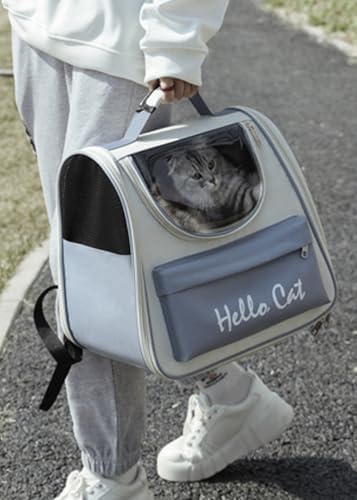 Cat &Dog Carrier Backpack, Pet Carrier with Transparent Window& Breathable Mesh Backpack for Small Dogs & Medium Cats Up to 15 Lbs, for Traveling, Hiking, Camping (Grey) - Image 3